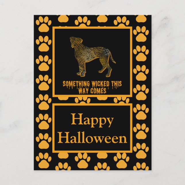 Postal Boxer Dog Silhouette Happy Halloween Naranja (Anverso)