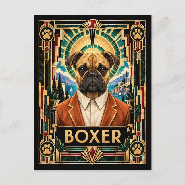 Postal Boxer, perro Art Deco (Anverso)