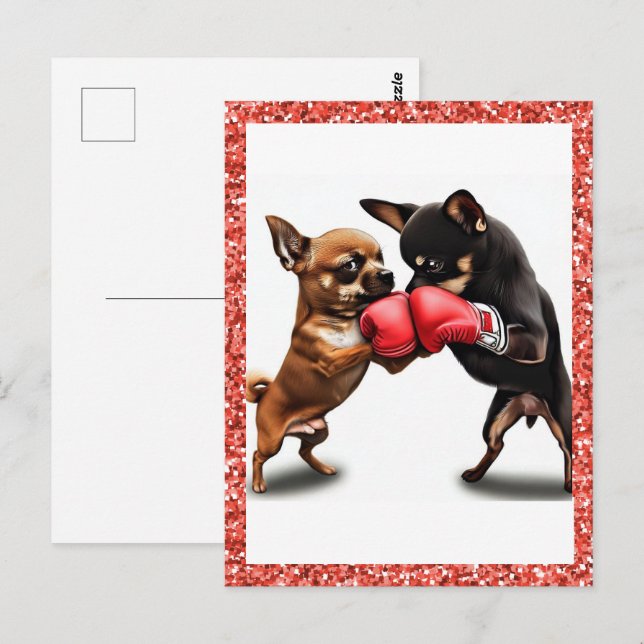 Postal Boxing Chihuahuas Art (Anverso / Reverso)