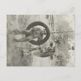 Postal boy and cow black and white vintage postcard