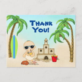Postal Boy Beach Baby Sandcastle y Surfboard Gracias