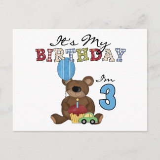Postal Boy Bear camisetas y regalos de tercer cumpleaños