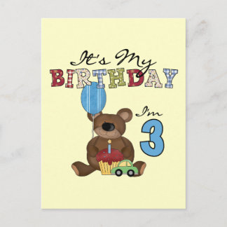 Postal Boy Bear camisetas y regalos de tercer cumpleaños
