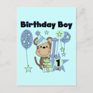 Postal Boy Monkey con regalos Primer cumpleaños