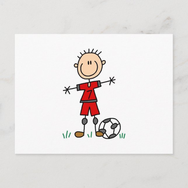 Postal Boy Red Uniform Soccer Player camisetas y regalos (Anverso)