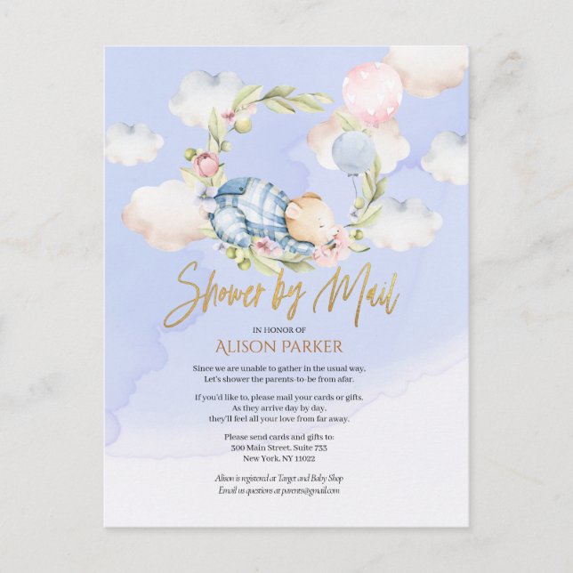 Postal Boy Teddy Bear Cuece Woodland Baby Shower Por Corr (Anverso)