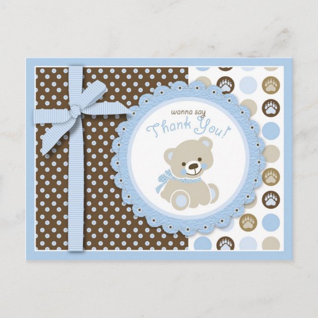 Postal Boy Teddy Bear Gracias Postcard (Anverso)