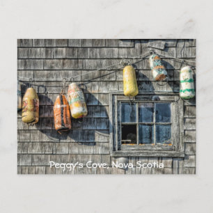 Postal Boyas en una pared, Peggy's Cove, Nueva Escocia.