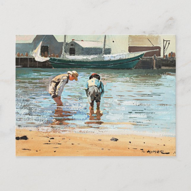 Postal Boys Wading, obra de arte famosa de Winslow Homer (Anverso)