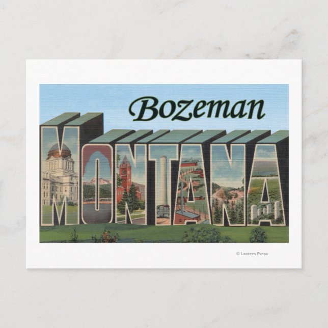 Postal Bozeman, Montana - Escenas de letras grandes (Anverso)