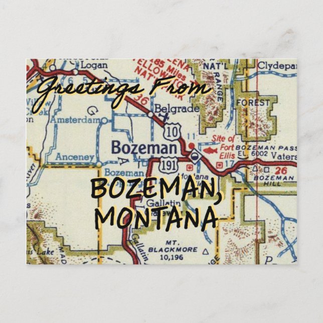 Postal Bozeman MT Vintage Map (Anverso)