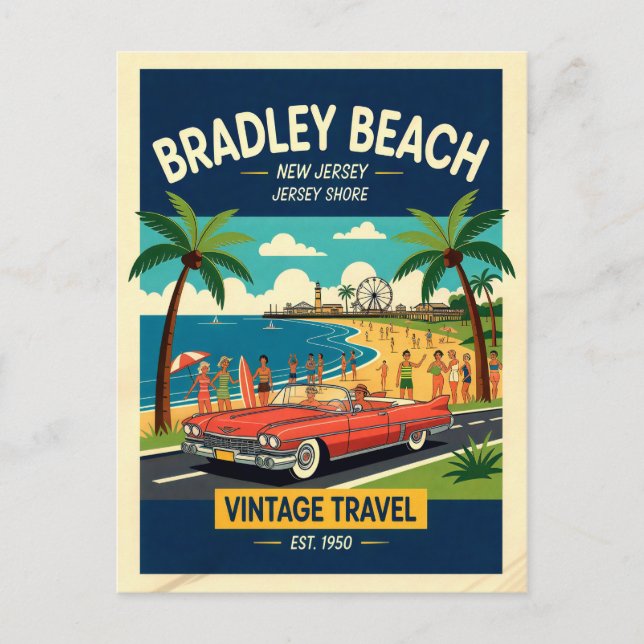 Postal Bradley Beach NJ Jersey Shore Retro (Anverso)