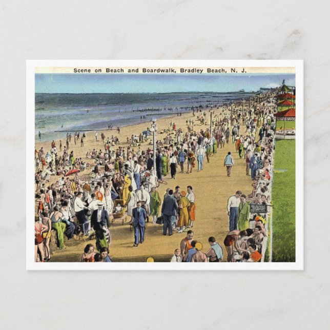Postal Bradley Beach NJ Scene in the Beach Boardwalk 1936 (Anverso)