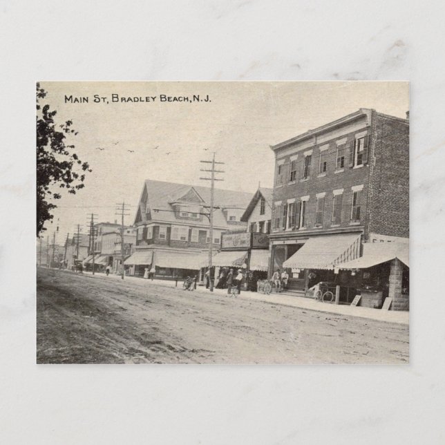 Postal Bradley Beach, Nueva Jersey, Main Street, Vintage (Anverso)