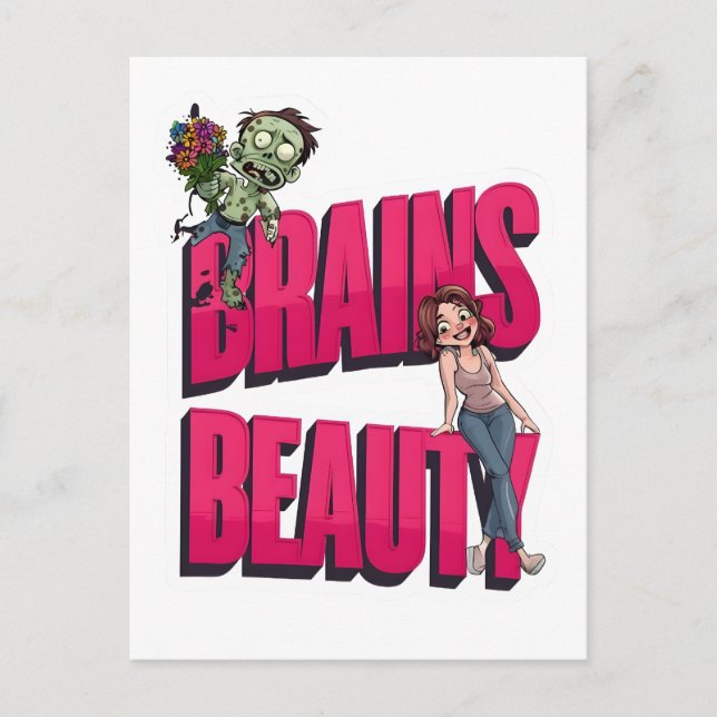 Postal Brains & Beauty - Diseño del humor zombi (Anverso)