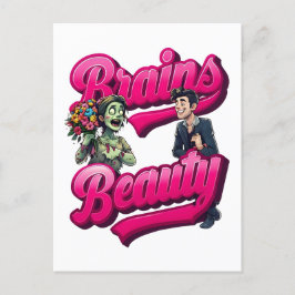 Postal Brains & Beauty - Diseño del humor zombi