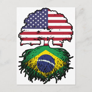 Postal Brasil Brasileño Americano EEUU Árbol Raíces Bande