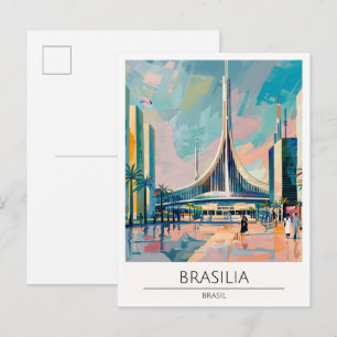 Postal Brasilia Brasil Arte Vintage Ilustración Viajes