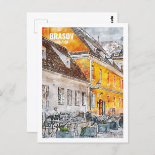 Postal Brasov Rumania Famoso dibujo acuático de viaje