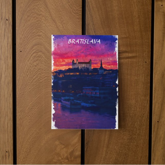 Postal Bratislava Eslovaquia Vista de la ciudad nocturna (bratislava slovakia watercolor postcard)