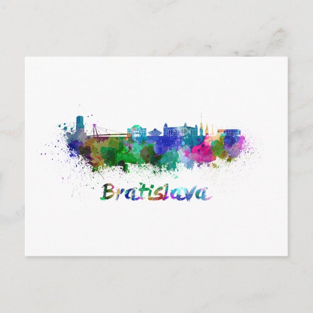 Postal Bratislava skyline in watercolor (Anverso)