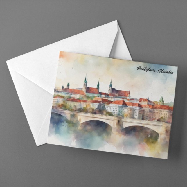 Postal Bratislava Slovakia Watercolor Painting Panorama  (Bratislava Slovakia Watercolor Painting Panorama Postcard)