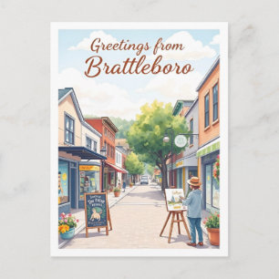 Postal Brattleboro, Vermont – Antiguo Downtown Artístico