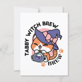 Postal Brew de bruja de tabby - Diseño de gato de Hallowe