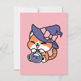 Postal Brew de bruja de tabby - Diseño de gato de Hallowe
