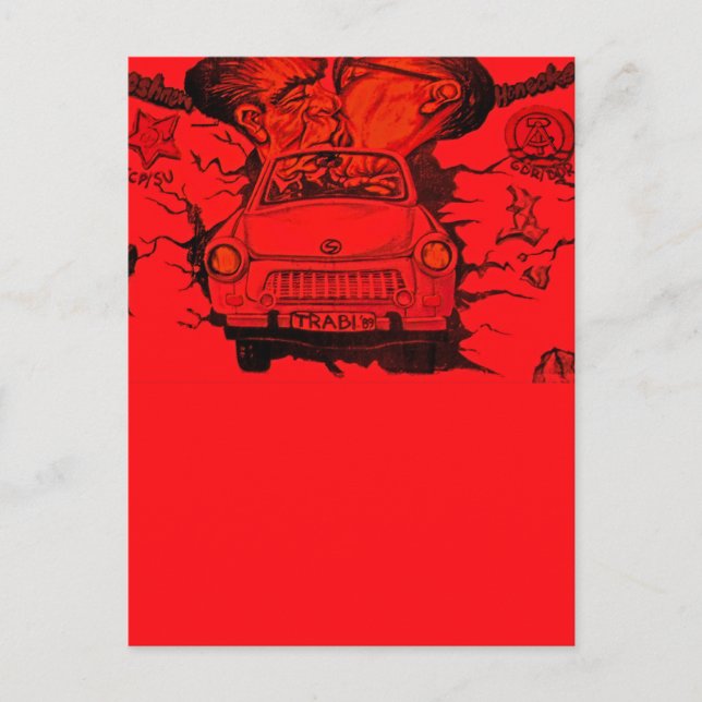 Postal Brezhnev & Honecker, Trabant Car, Berlín - Rojo (Anverso)