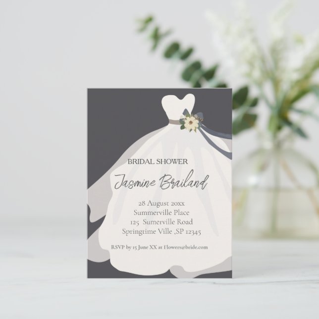 Postal Brida floral simple con ducha de novia (Anverso de pie)