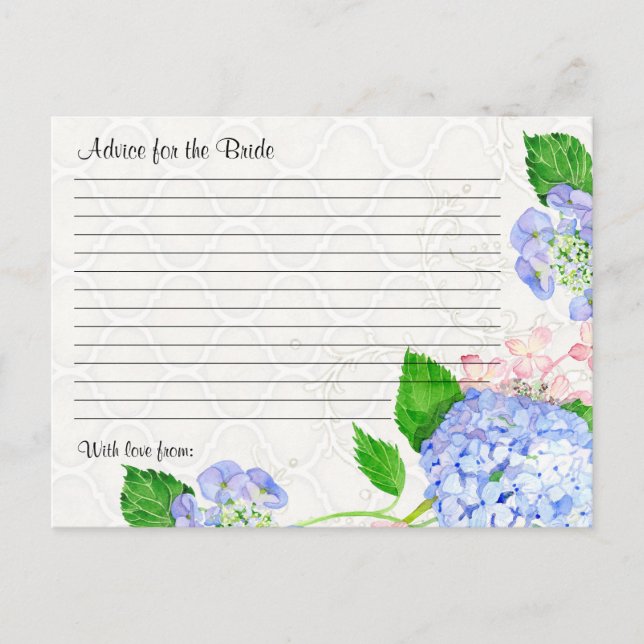 Postal Bridal Shower Advance Novia Hidrangea Azul Floral (Anverso)