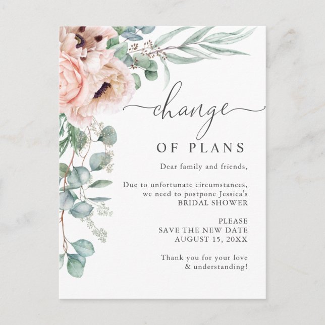 Postal Bridal Shower Change of Plans Poppy Eucalyptus (Anverso)