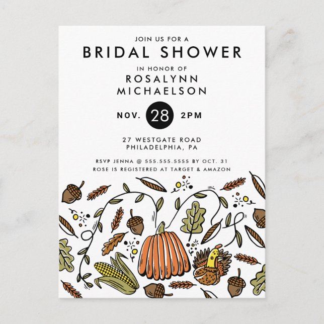 Postal BRIDAL SHOWER | Día de Acción de Gracias Invitació (Anverso)