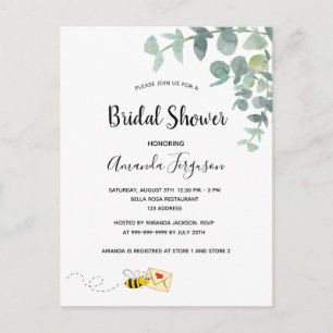Postal Bridal Shower linda abeja eucalipto blanco elegant