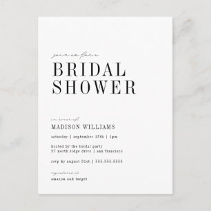 Postal BRIDAL SHOWER   Minimalista negro y blanco