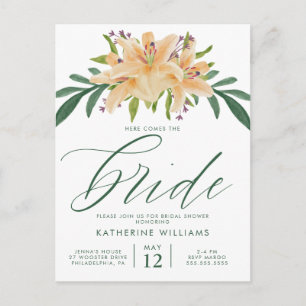 Postal BRIDAL SHOWER Naranja Watercolor Lily