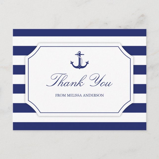 Postal Bridal Shower Nautical Anchor Naval Azul Gracias (Anverso)