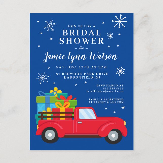 Postal BRIDAL SHOWER | Navidades de Camiones Rojos (Anverso)