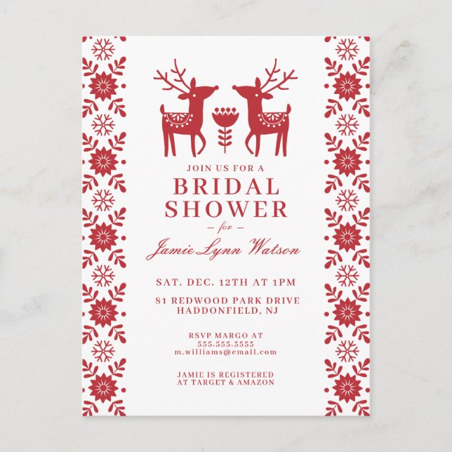 Postal BRIDAL SHOWER | Navidades de renos rojos (Anverso)