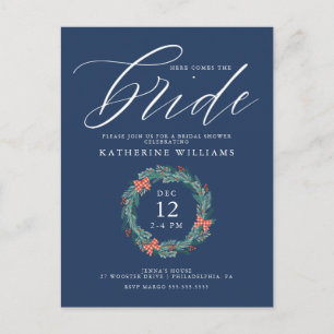 Postal BRIDAL SHOWER   Navidades Holiday Gingham Wreath