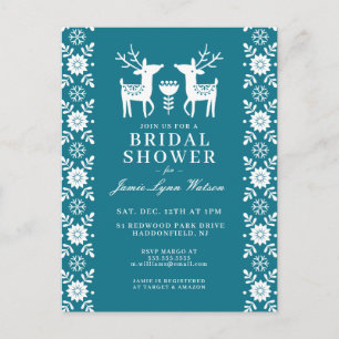 Postal BRIDAL SHOWER   Navidades renos Verde azulados
