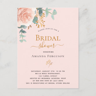 Postal Bridal Shower rosa oro floral eucalipto elegante