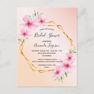 Postal Bridal shower rose gold blush floral invitation