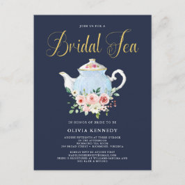 Postal Bridal Shower Tea Elegant Rubor Floral Gold Invite