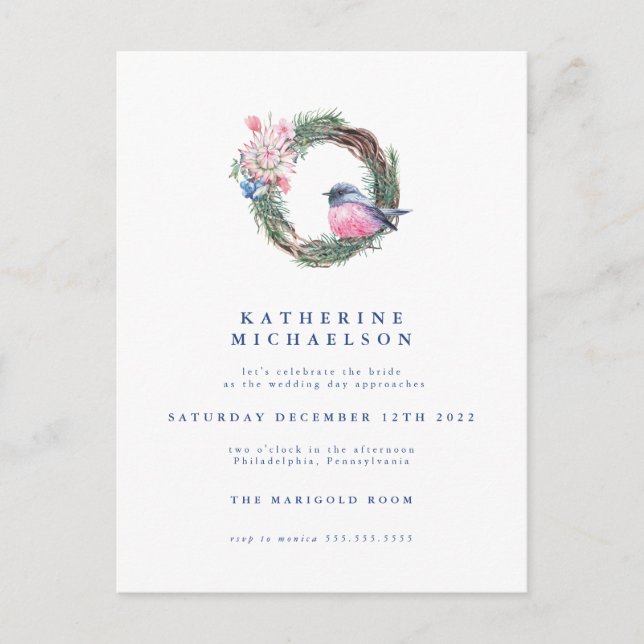 Postal BRIDAL SHOWER | Wreath invernal acuarela (Anverso)
