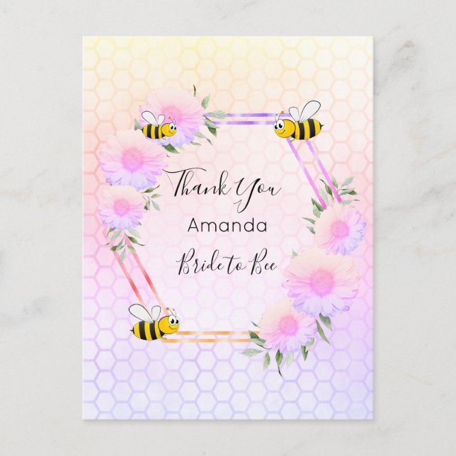 Postal Bride Bee Bridal ducha floros rosas Gracias (Anverso)