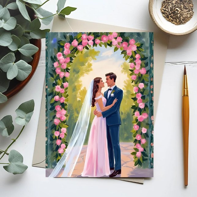 Postal Bride & Groom Garden Arch | Floral Wedding Painted (Subido por el creador)