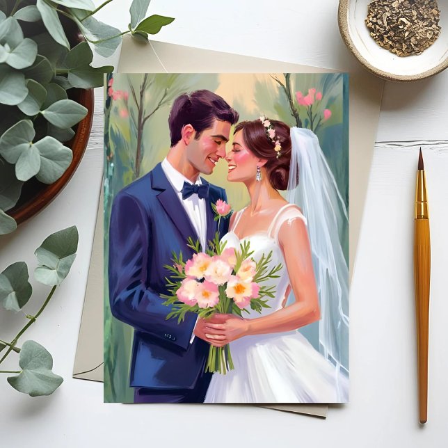 Postal Bride & Groom | Wedding Newlyweds Watercolor (Subido por el creador)