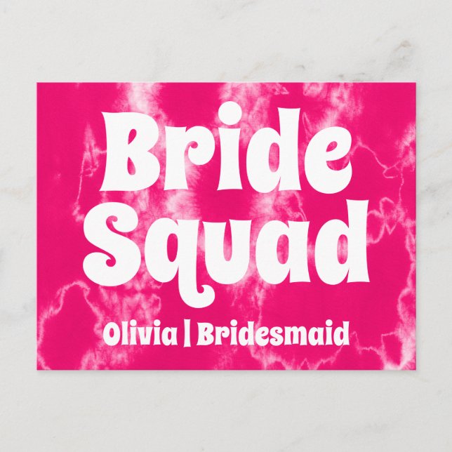 Postal Bride Squad | Bridesmaid de soltero rosa caliente (Anverso)